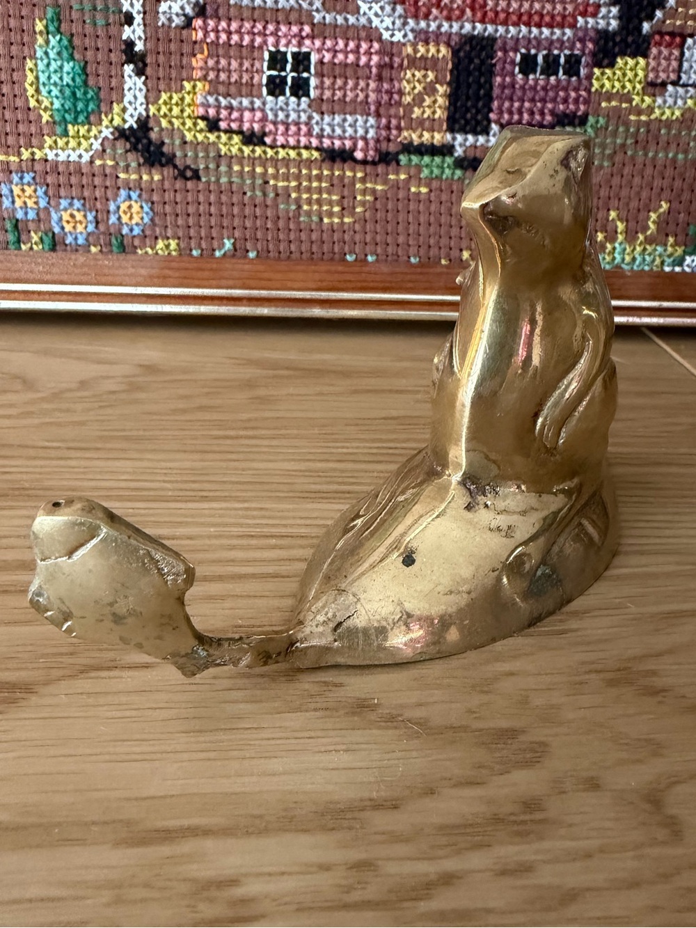 Vintage Brass Frog Figurine Lily Pad Fish Shelf Decor